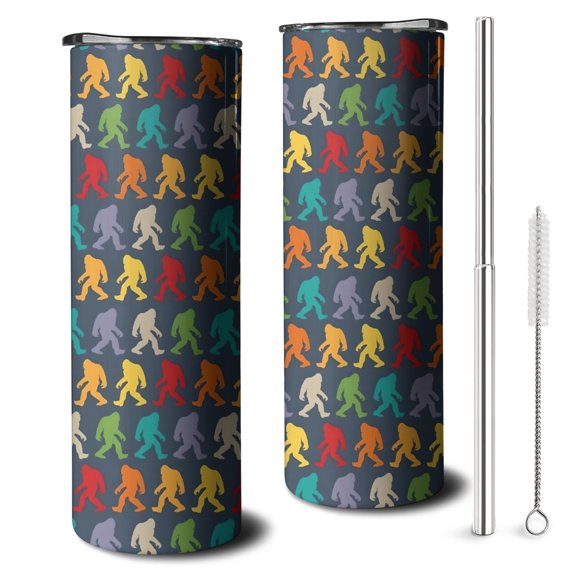 20oz Red Bigfoot Pattern Skinny Tumblers Stainless Steel Tumbler with Lid and Straw,Vacuum Insulated Double Wall Travel Tumbler Cups with Cleaning Brush for Coffee,Tea