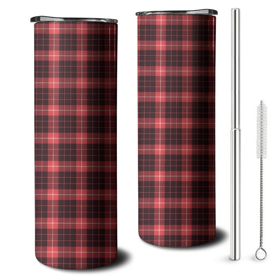20oz Red and Black Plaid Pattern Skinny Tumblers Stainless Steel Tumbler with Lid and Straw,Vacuum Insulated Double Wall Travel Tumbler Cups with Cleaning Brush for Coffee,Tea