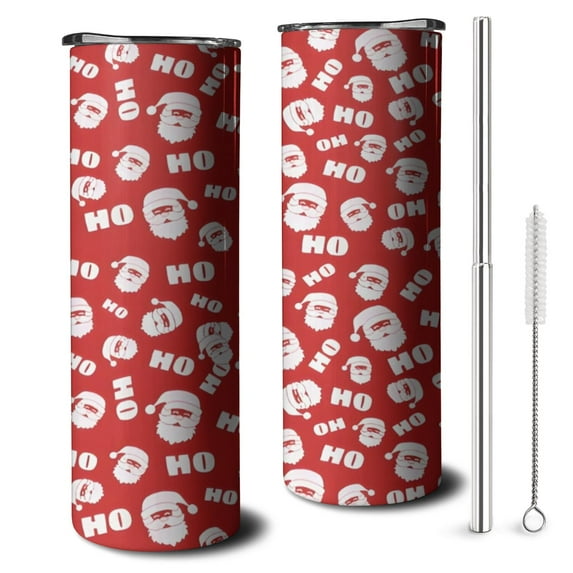 20oz Red Christmas Santa Pattern Skinny Tumblers Stainless Steel Tumbler with Lid and Straw,Vacuum Insulated Double Wall Travel Tumbler Cups with Cleaning Brush for Coffee,Tea