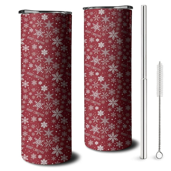 20oz Red Christmas Snowflake Pattern Skinny Tumblers Stainless Steel Tumbler with Lid and Straw,Vacuum Insulated Double Wall Travel Tumbler Cups with Cleaning Brush for Coffee,Tea