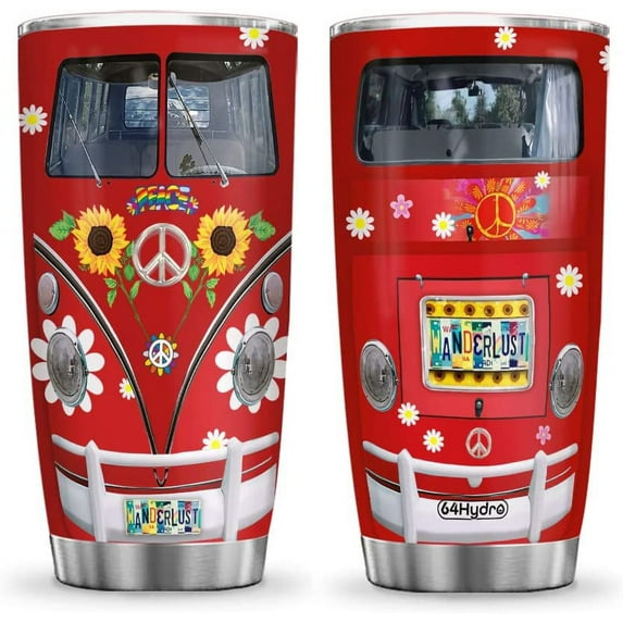 20oz Red Hippie Van Peace Gifts for Girl Women Wife Daughter Sister Friend Anniversary for Her Tumbler Cup with Lid, Double Wall Vacuum Insulated Travel Coffee Mug - HAL2711015