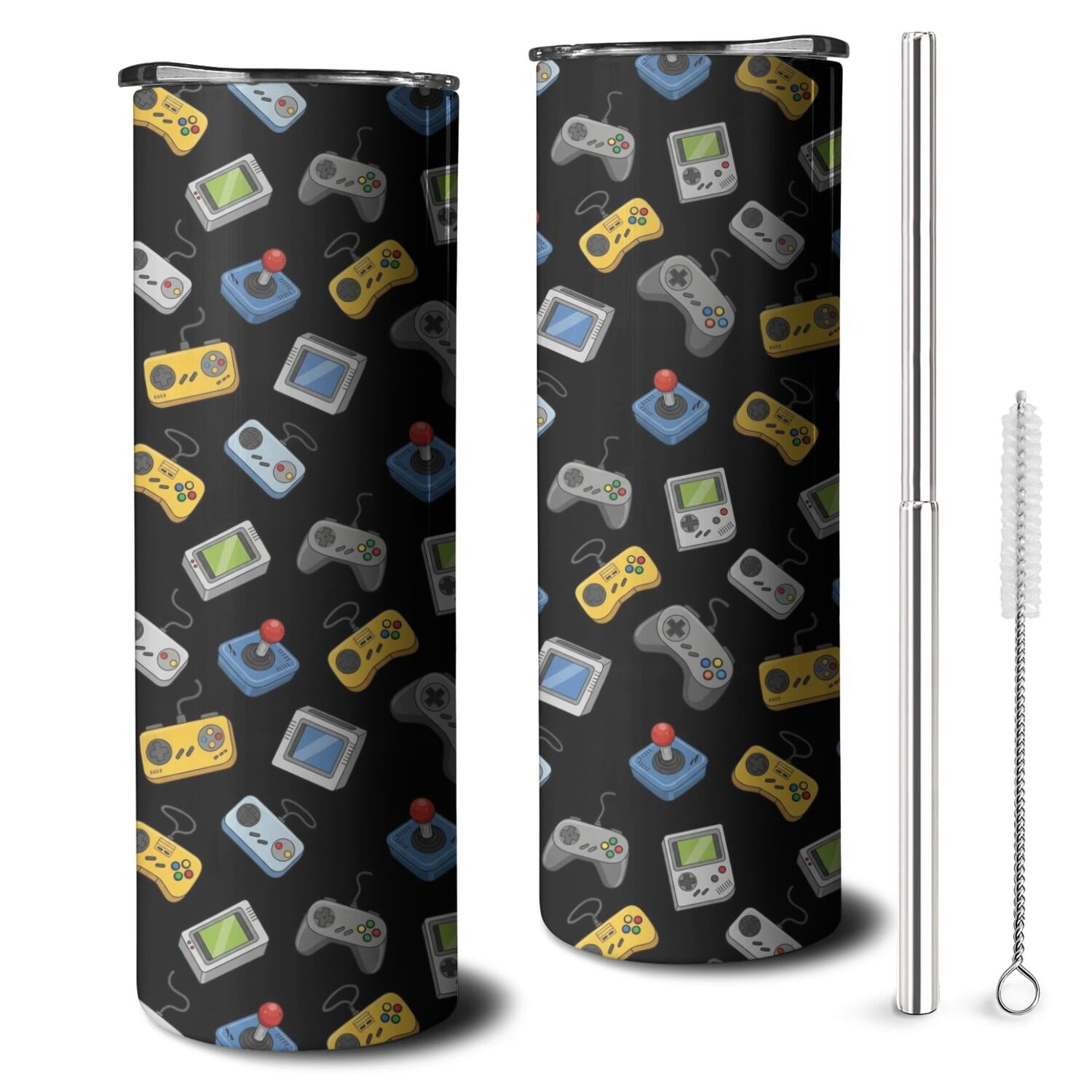 20oz Retro Consoles Games Icons Black Pattern Skinny Tumblers Stainless ...