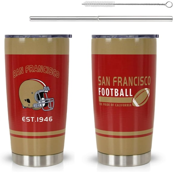 20oz San Red Francisco City Print Stainless Steel Tumbler for Men Women Sports Travel Mug Keeps Drinks Cold & Hot Gift for Football Fans