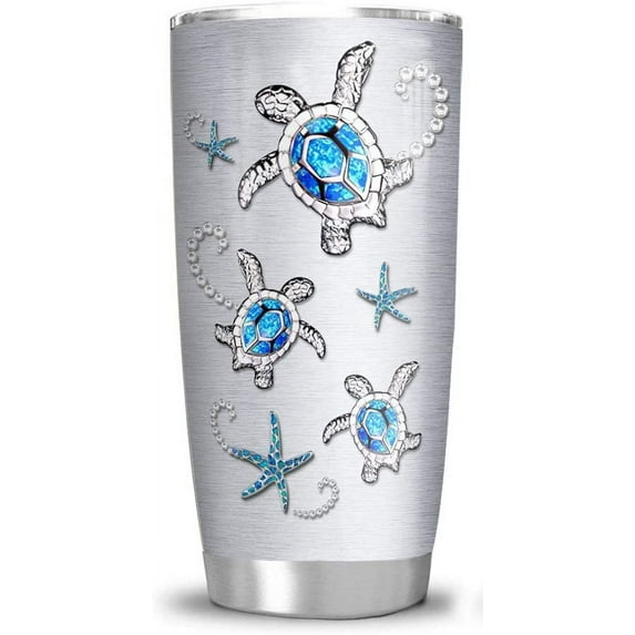 20oz Sea Turtle Gifts for Women - Turtle Gifts for Turtle Lovers - Inspirational Gifts - Wander Sunflower Turtle Tumbler Cup with Lid, Double Wall Vacuum Thermos Insulated Travel Coffee Mug