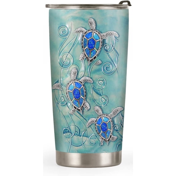 20oz Sea Turtle Gifts for Women, Turtle Gifts for Turtle Lovers, Ocean Gifts, Beach Gifts, Beachy Gifts for Women Beach Themed Jewelry Turtle Tumbler Cup, Insulated Travel Coffee Mug with Lid