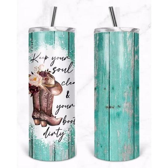 20oz Skinny Tumbler With Lid and Straw,Gifts for Woman,Mom Birthday Gifts,Travel Mug For Friends, Stainless Steel, Double Wall, Vacuum Sealed Travel Mug (Cowgirl Boots)