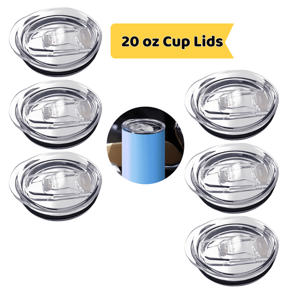 20oz Skinny Tumbler Replacement Lids 6 Pack, Spill Proof Splash Resistant Sliding Covers, BPA Free