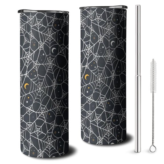 20oz Spider Web Halloween Pattern Skinny Tumblers Stainless Steel Tumbler with Lid and Straw,Vacuum Insulated Double Wall Travel Tumbler Cups with Cleaning Brush for Coffee,Tea