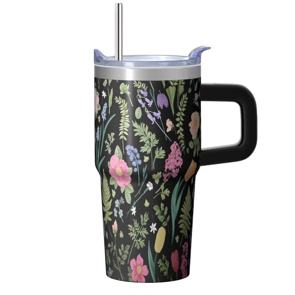 20oz Spring Vintage Design Tumbler with Handle and Straw, Floral Chinoiserie Coffee Cup, Double Wall Insulated Travel Mug Gift