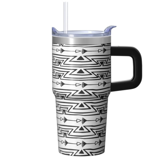 20oz Stainless Steel Bohemian Insulated Cup with Handle, Travel Mug for Hot Drinks, Leak-Proof Lid, Straw, Bohemian Design Present