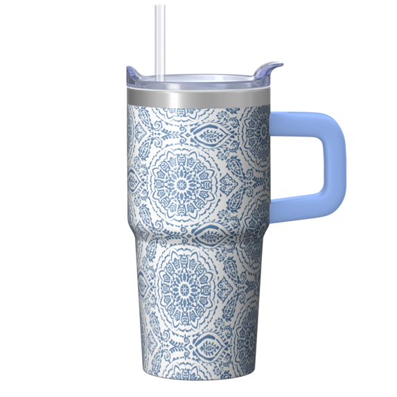 20oz Stainless Steel Coffee Mug with Lid and Straws, Bohemian Insulated ...