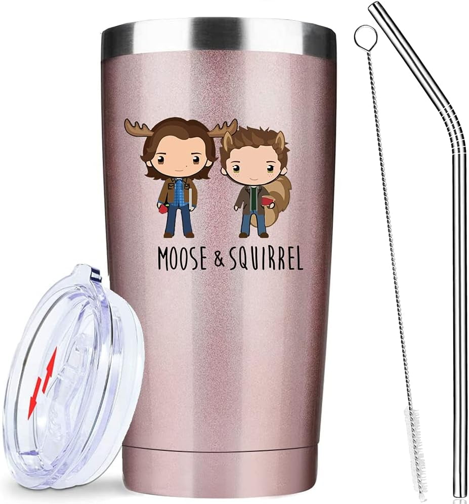 20oz Stainless Steel Insulated Pattern Tumbler with Lid Travel Coffee Mug - Sam & Dean Rose Gold Vacuum Tumbler Double Wall Birthday Valentines Day Gifts Idea for Her Women