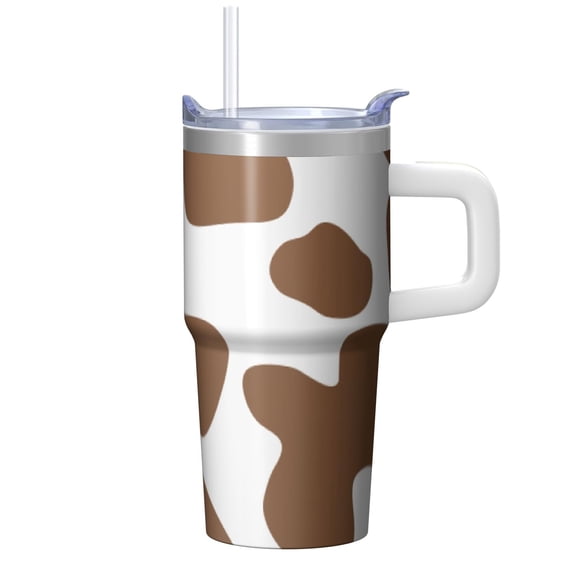 20oz Stainless Steel Insulated Travel Mug with Handle and Straw, Geometric Design Double Wall Coffee Tumbler