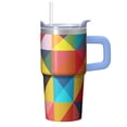 thumbnail image 1 of 20oz Stainless Steel Insulated Tumbler with Handle, Geometric Texture Design, Leak-Proof Travel Coffee Mug with Straw, 1 of 5