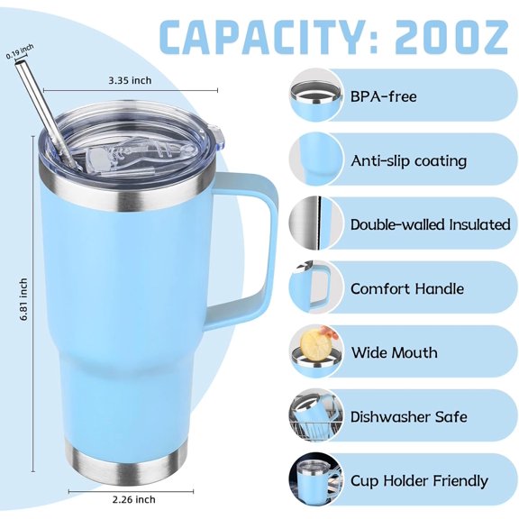 20oz Stainless Steel Insulated Tumbler with Handle and Lid