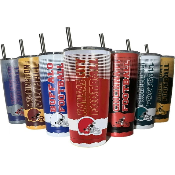 20oz Stainless Steel Insulated Tumbler with Lid and Straws, Football Fan Gift for Double Wall Vacuum Reusable Tumbler Cup Keeps Drinks Cold & Hot