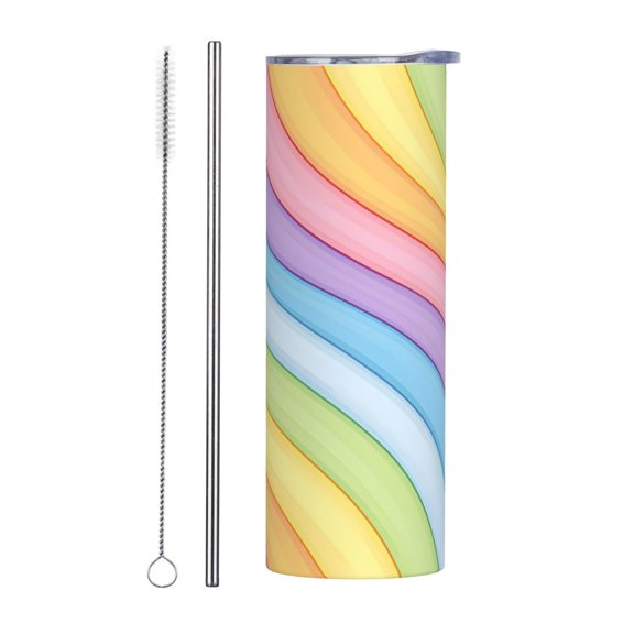 20oz Stainless Steel Mug Reusable Tumbler With Lid And Straw For Hot Cold Drinks Office Car Home Gym Tie-Dye Pattern Rainbow Colors Tie-Dye Background_3