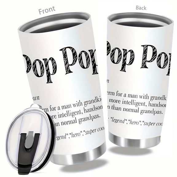 20oz Stainless Steel "Pop Pop" Definition Insulated Travel Mug with Lid, Double Wall Vacuum Cup for Hot & Cold Drinks, Perfect Gift for Grandfathers