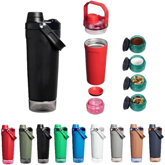 20oz Stainless Steel Protein Shaker Bottle, Vacuum Insulated Gym Mixer Cup with Powder Storage Compartment