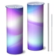 thumbnail image 1 of 20oz Stainless Steel Skinny Tumbler with Telescopic Straw, Vacuum Insulated Slim Travel Cup, 360° Full Wrap Printed, Colorful Aurora Print, 1 of 6