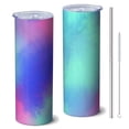 thumbnail image 1 of 20oz Stainless Steel Skinny Tumbler with Telescopic Straw, Vacuum Insulated Slim Travel Cup, 360° Full Wrap Printed, Colorful Aurora Print, 1 of 6