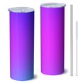 thumbnail image 1 of 20oz Stainless Steel Skinny Tumbler with Telescopic Straw, Vacuum Insulated Slim Travel Cup, 360° Full Wrap Printed, Colorful Aurora Print, 1 of 6
