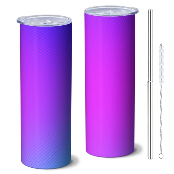 20oz Stainless Steel Skinny Tumbler with Telescopic Straw, Vacuum Insulated Slim Travel Cup, 360° Full Wrap Printed, Colorful Aurora Print