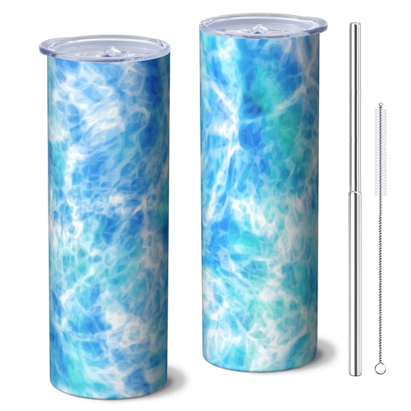 20oz Stainless Steel Skinny Tumbler with Telescopic Straw, Vacuum Insulated Slim Travel Cup, 360° Full Wrap Printed, Fluid Smoke Aurora Art Style