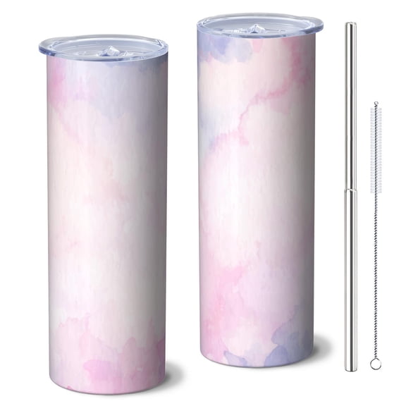20oz Stainless Steel Skinny Tumbler with Telescopic Straw, Vacuum Insulated Slim Travel Cup, 360° Full Wrap Printed, Fluid Smoke Aurora Art Style