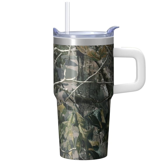 20oz Stainless Steel Travel Tumbler with Handle & Straw, Geometric Textured Design, Double Wall Insulated Leak-Proof