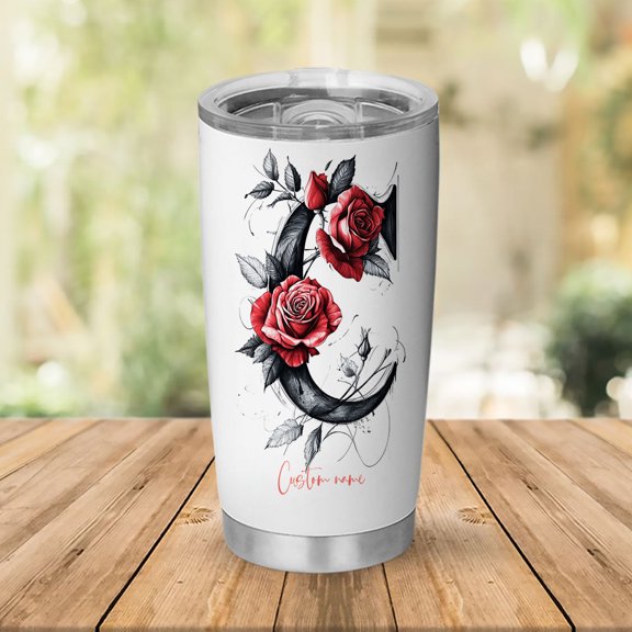 20oz Stainless Steel Tumbler Featuring Initial 'C' and Floral Art, Personalized Insulated Cup with Lid, Great for Mom, Sister, Friends, Birthday Events, Wedding Days