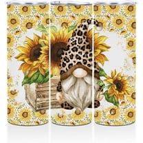 20oz Stainless Steel Tumbler Gnomes Gifts for Women Straight Skinny Bottle Fall Autumn Gnome Travel Coffee Mug Insulated Tumblers Cups Sunflower Gifts for Women Men Aunt Thanksgiving Christmas
