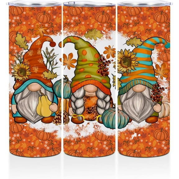 20oz Stainless Steel Tumbler Gnomes Gifts for Women Straight Skinny Water Bottle Fall Autumn Gnome Travel Coffee Mug Insulated Tumblers Cups Sunflower Gifts for Women Men Son Thanksgiving Christmas