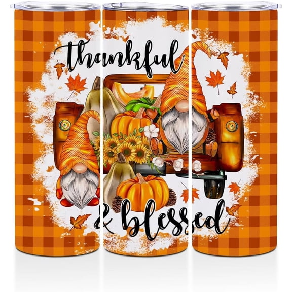 20oz Stainless Steel Tumbler Gnomes Gifts for Women Straight Skinny Water Bottle Fall Autumn Thanksgiving Pumpkin Gnome Travel Coffee Mug Insulated Tumblers Cups Sunflower Gifts for Women Birthday