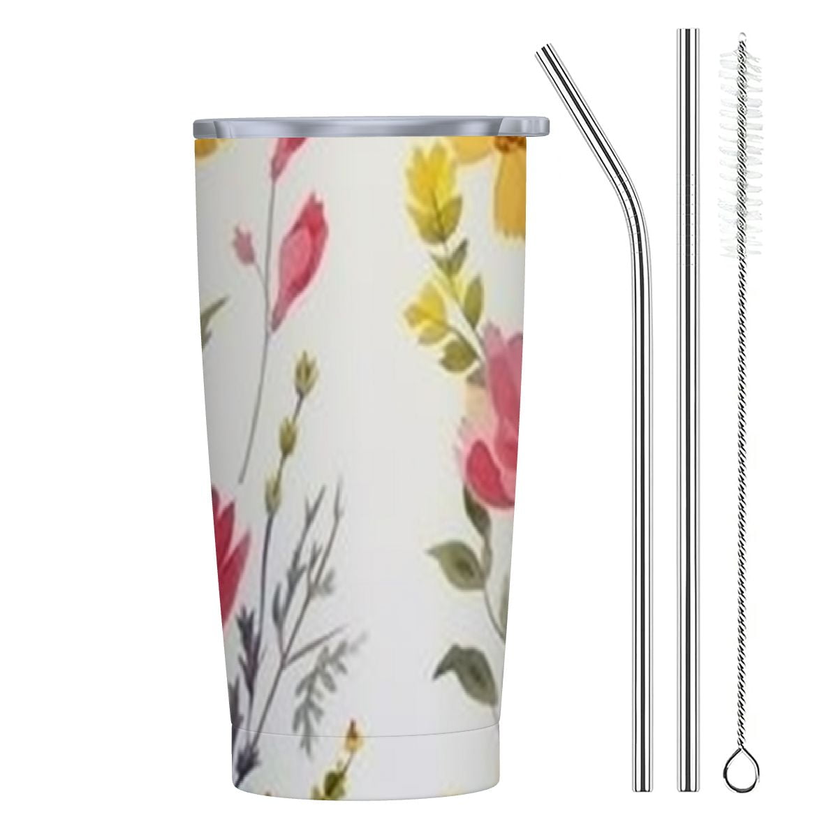 20oz Stainless Steel Tumbler with Lid And Straw Pink Yellow Flowers