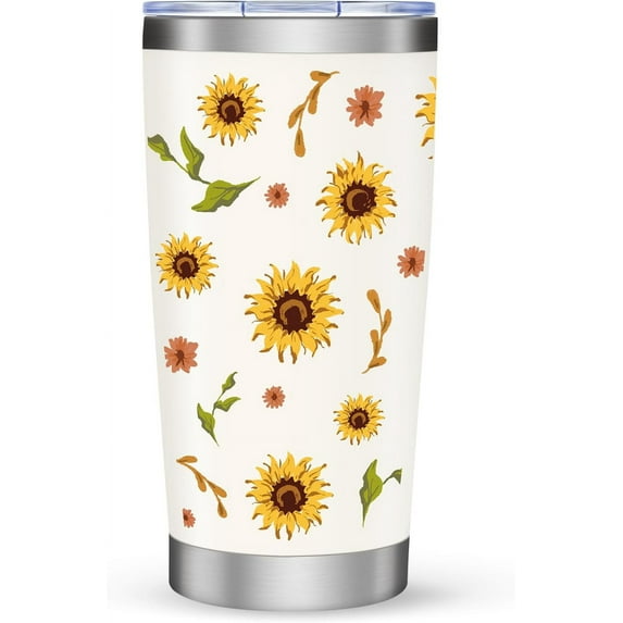 20oz Stainless Steel Tumbler, Tumbler with Lid Double Wall Vacuum Insulated, Portable Tumbler Mug for Cold and Hot, Tumbler Gifts for Lover Women Car Gym Travel, Sunflower