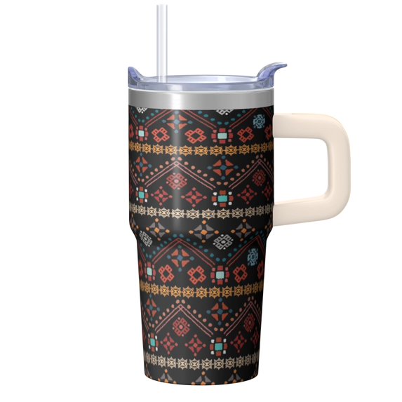20oz Stainless Steel Tumbler with Lid and Straw, Bohemian Boho Insulated Travel Coffee Mug, Double Wall Vacuum Leakproof Cup Design