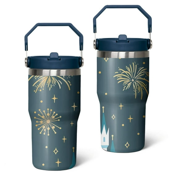 20oz Stainless Steel Tumbler with Lid and Straw,Spill Proof Travel Cup Double Wall Vacuum Insulated Coffee Mug with Top Handle Navy-blue