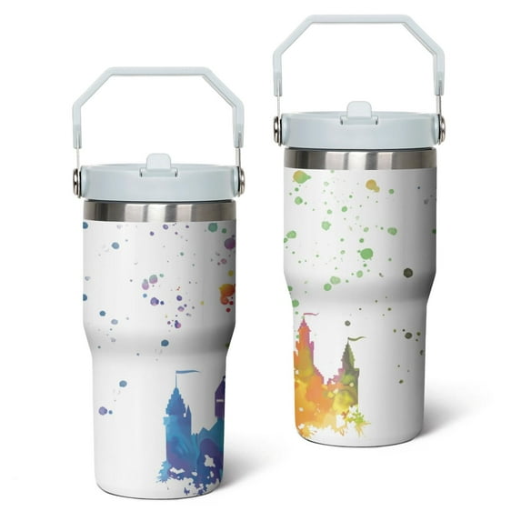20oz Stainless Steel Tumbler with Lid and Straw,Spill Proof Travel Cup Double Wall Vacuum Insulated Coffee Mug with Top Handle White