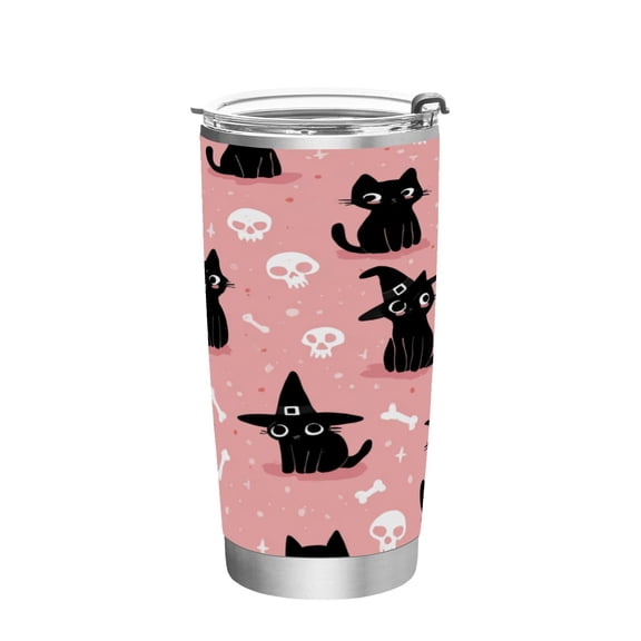 20oz Stainless Steel Tumbler with Straw, Double Wall Insulated Travel Tumbler Black Cat Wearing A Witch Hat
