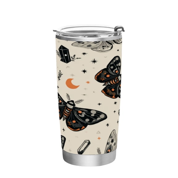 20oz Stainless Steel Tumbler with Straw, Double Wall Insulated Travel Tumbler Black and White Moths