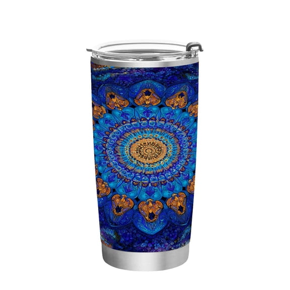 20oz Stainless Steel Tumbler with Straw, Double Wall Insulated Travel Tumbler Blue Kaleidoscopic Pattern