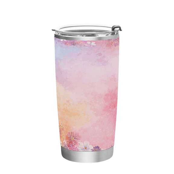 20oz Stainless Steel Tumbler with Straw, Double Wall Insulated Travel Tumbler Colorful Pastel Floral Pattern