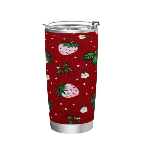 20oz Stainless Steel Tumbler with Straw, Double Wall Insulated Travel Tumbler Cute Pink Strawberry Pattern
