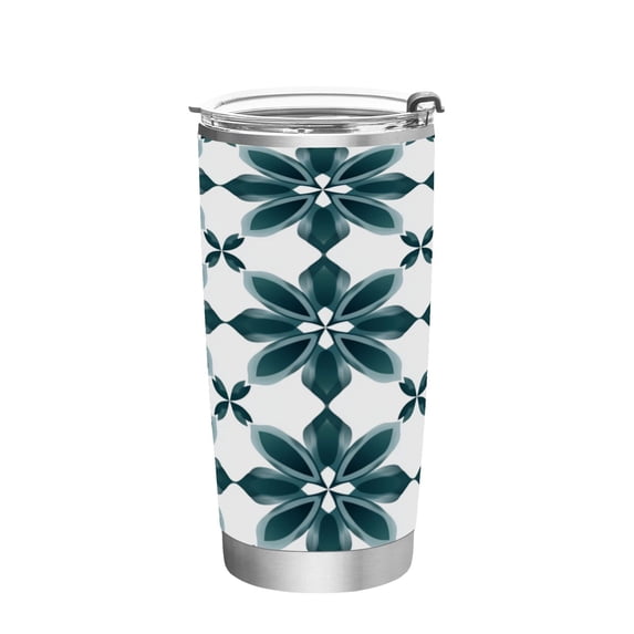 20oz Stainless Steel Tumbler with Straw, Double Wall Insulated Travel Tumbler Dark Green Geometric Flowers