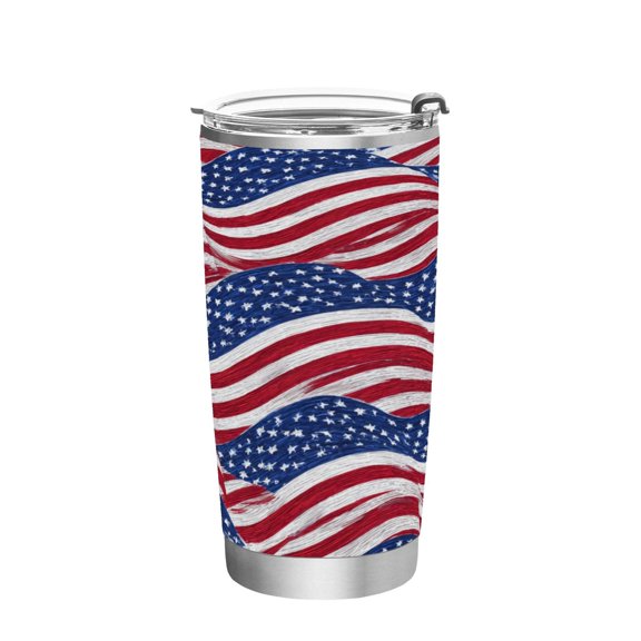 20oz Stainless Steel Tumbler with Straw, Double Wall Insulated Travel Tumbler Flags Wave Pattern