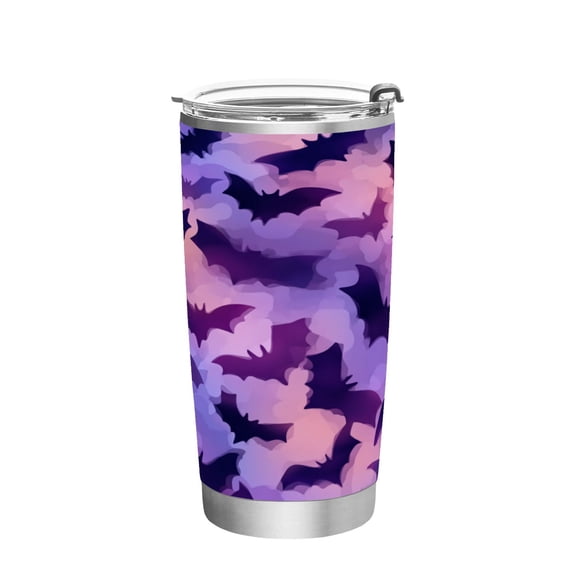 20oz Stainless Steel Tumbler with Straw, Double Wall Insulated Travel Tumbler Purple Bats Pattern