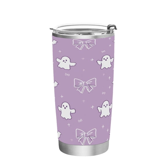 20oz Stainless Steel Tumbler with Straw, Double Wall Insulated Travel Tumbler Purple Bows and Bats