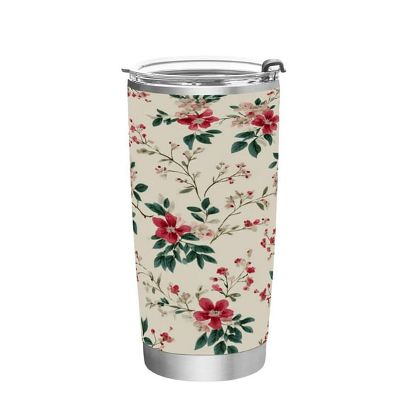20oz Stainless Steel Tumbler with Straw, Double Wall Insulated Travel Tumbler Red Small Floral Pattern