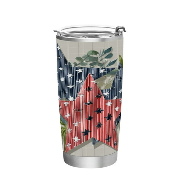 20oz Stainless Steel Tumbler with Straw, Double Wall Insulated Travel Tumbler Red and Blue Stars